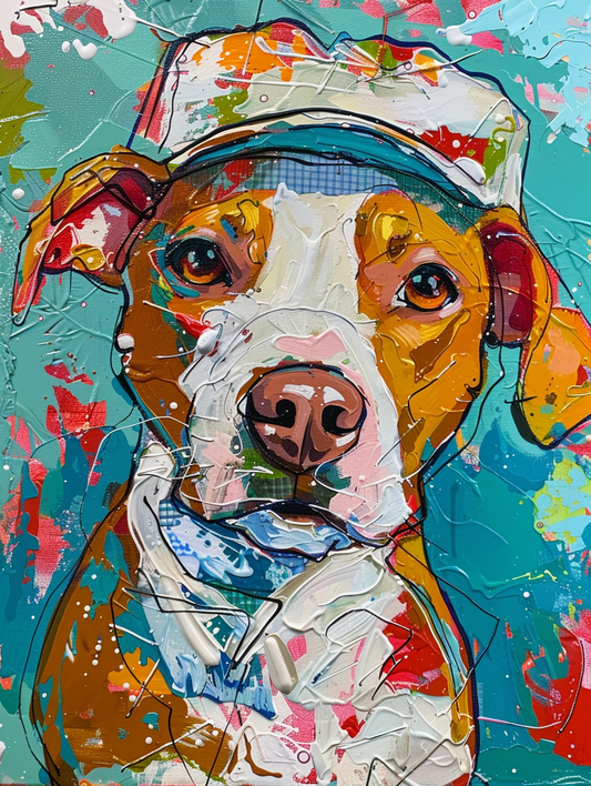 Colorful space Boxer dog with a hat by Hebru Brant Poster # F024427