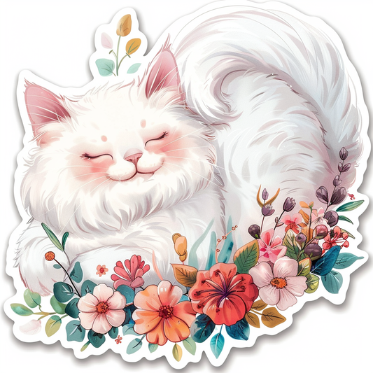 Adorable Turkish Angora Cat  Vinyl Decal Sticker for Car, Laptop, Tumbler and more # F020974-4" x 4"