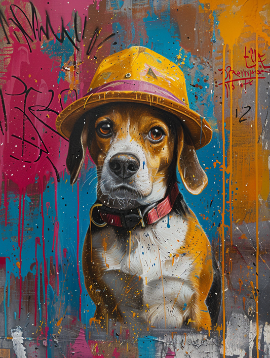 colorful space Beagle dog with a hat Expressive surreal Poster # F025594