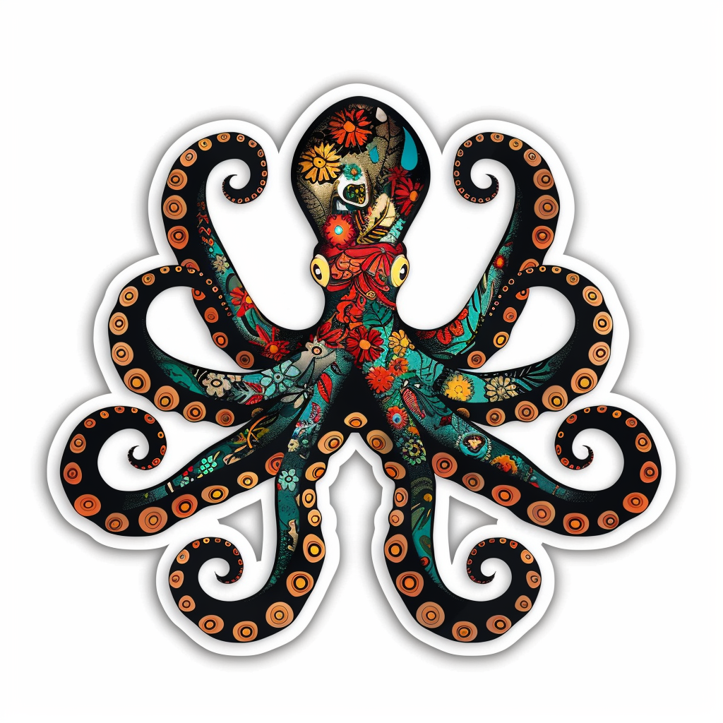 Sticker of a Octopus heartcore majestic Expressive surreal Vinyl Decal Sticker for Car, Laptop, Tumbler and more # F015463