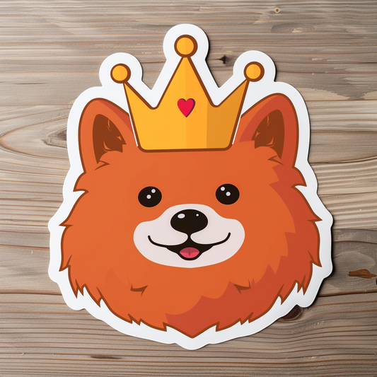 Sticker of a Pomeranian Dog crowned majestic Expressive surreal Vinyl Decal Sticker for Car, Laptop, Tumbler and more # F013930