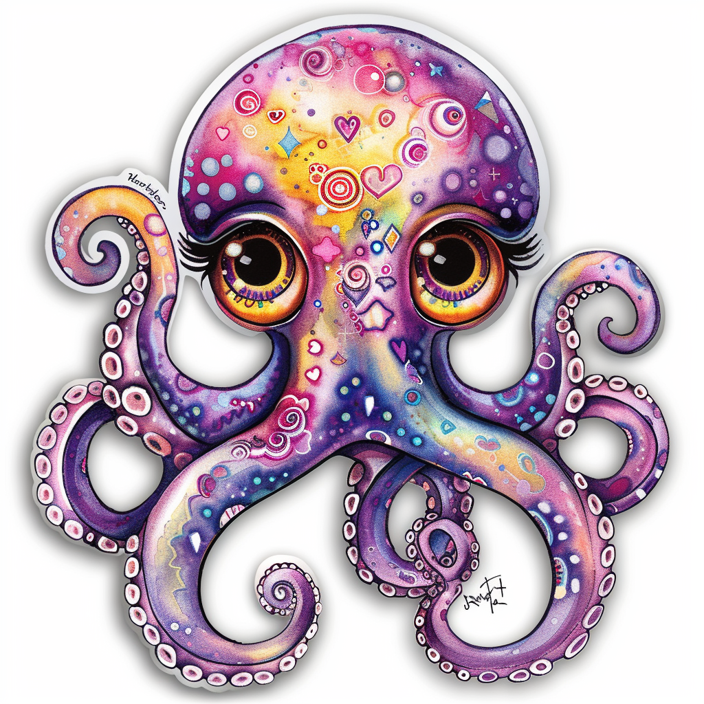 Sticker of a Octopus heartcore texture Expressive surreal Vinyl Decal Sticker for Car, Laptop, Tumbler and more # F015790