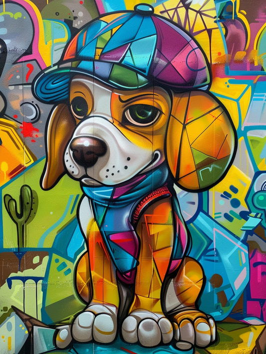 colorful space Beagle dog with a hat Expressive surreal Poster # F025640