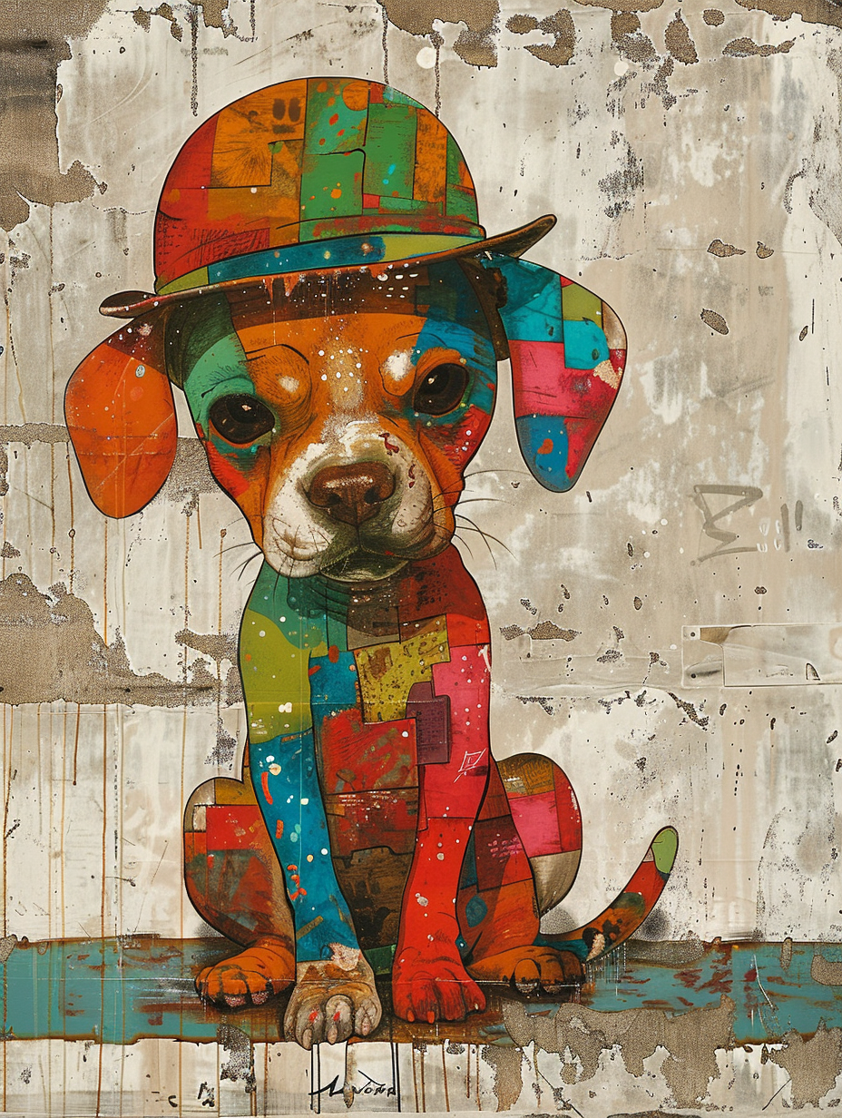 colorful space Cocker Spaniel dog with a hat Expressive surreal Poster # F025489