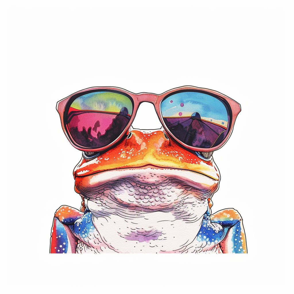 Sticker of a Frog wearing sunglasses majestic Expressive surreal Vinyl Decal Sticker for Car, Laptop, Tumbler and more # F016760