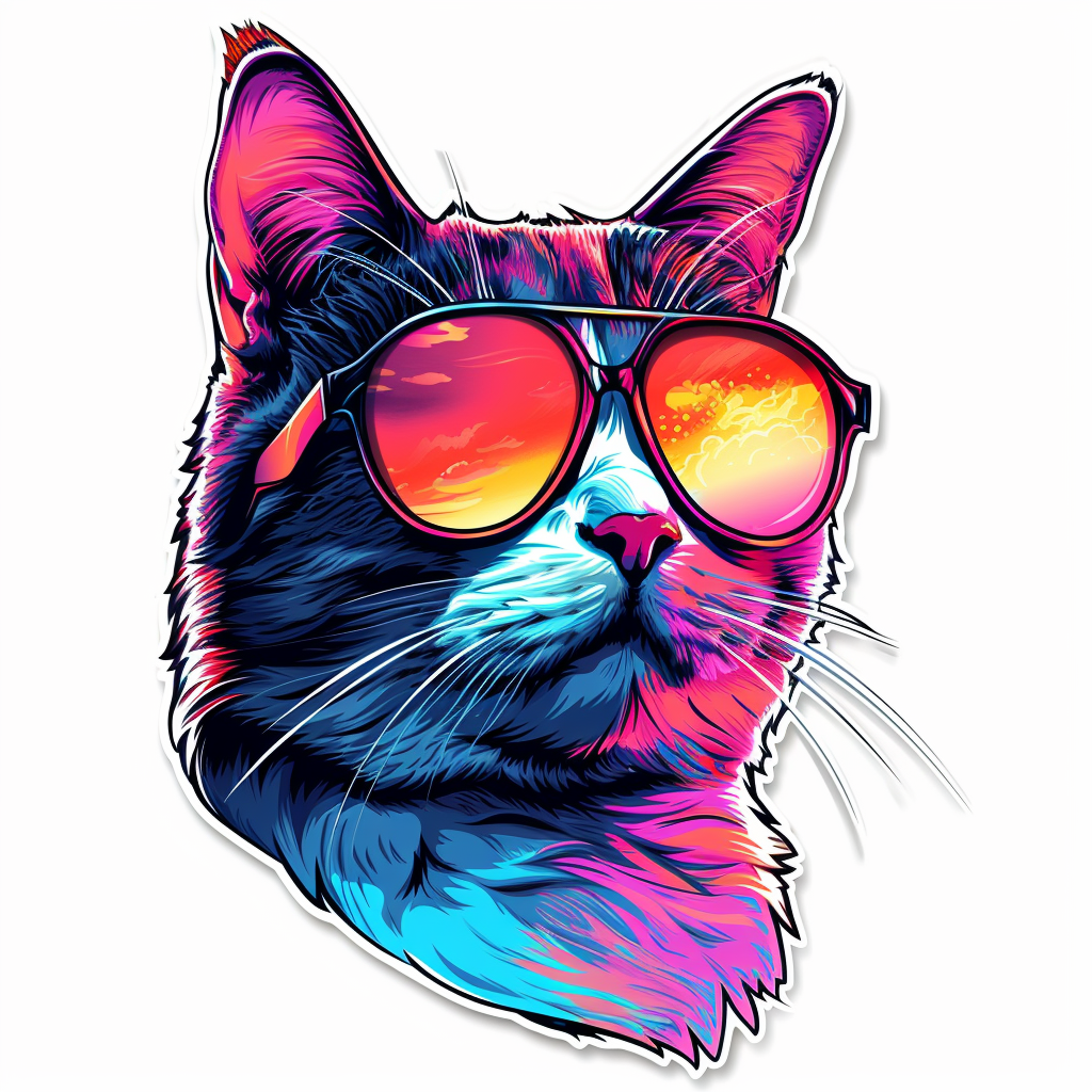 American Shorthair Cat Cool Neon Party Expressive surreal Vinyl Decal Sticker for Car, Laptop, Tumbler and more # F018071