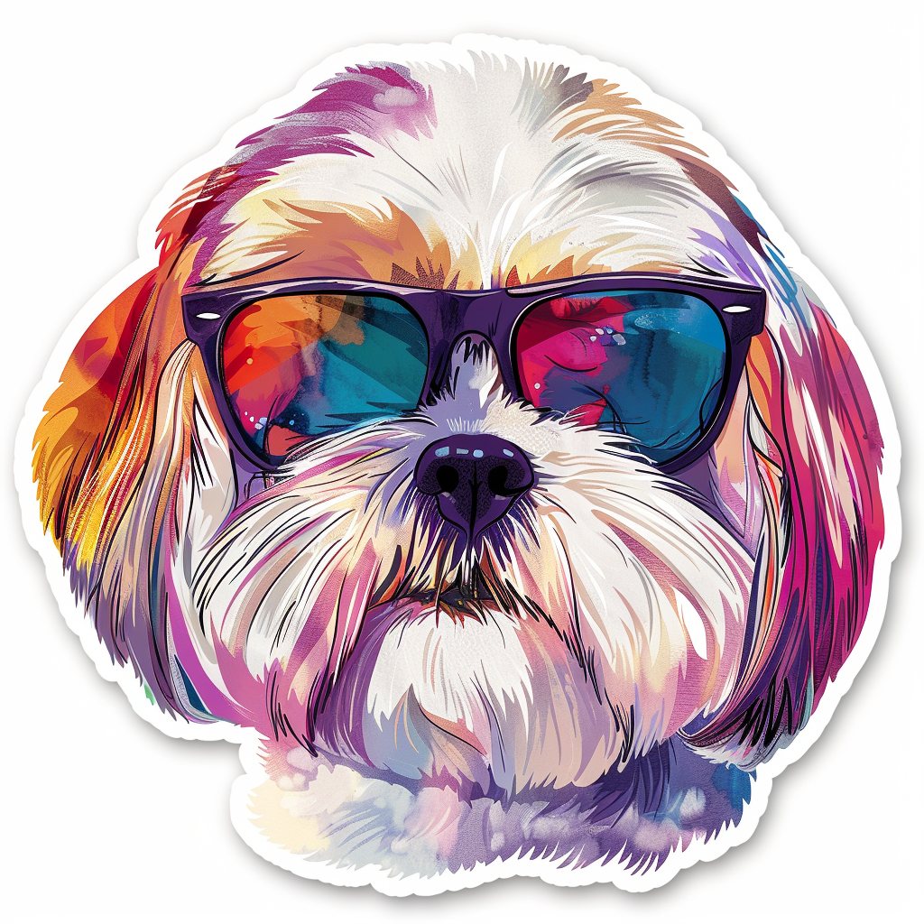 Shih Tzu Dog wearing sunglasses majestic Expressive surreal Vinyl Decal Sticker for Car, Laptop, Tumbler and more # F018748