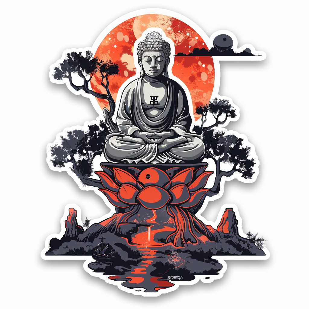 Sticker of a Buddha majestic Expressive surreal Vinyl Decal Sticker for Car, Laptop, Tumbler and more # F016880