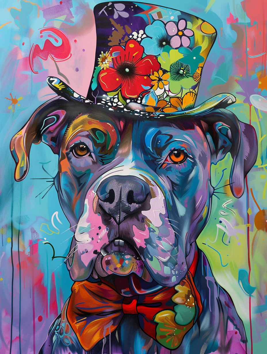 colorful space Boxer dog with a hat by Hebru Brant Poster # F024566