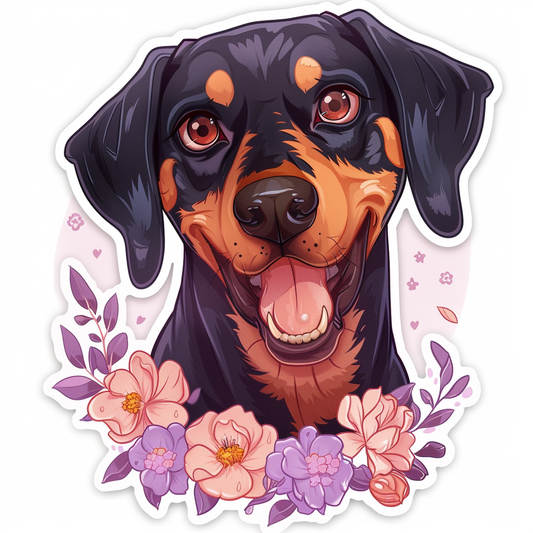 Adorable Doberman Pinscher Dog with Expressive surreal Vinyl Decal Sticker for Car, Laptop, Tumbler and more # F019665-4" x 4"