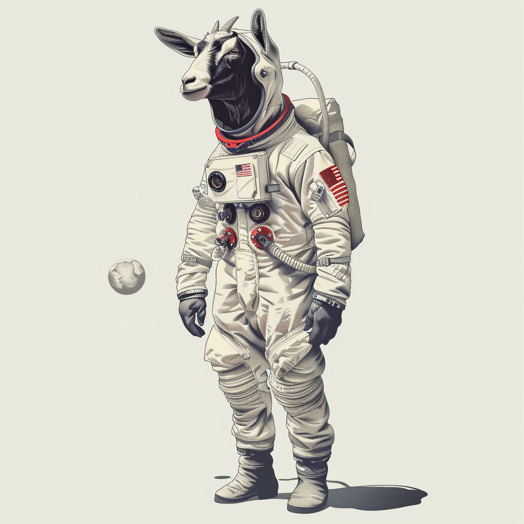 Goat majestic Astronaut Expressive surreal Vinyl Decal Sticker for Car, Laptop, Tumbler and more # F020494-4" x 4"