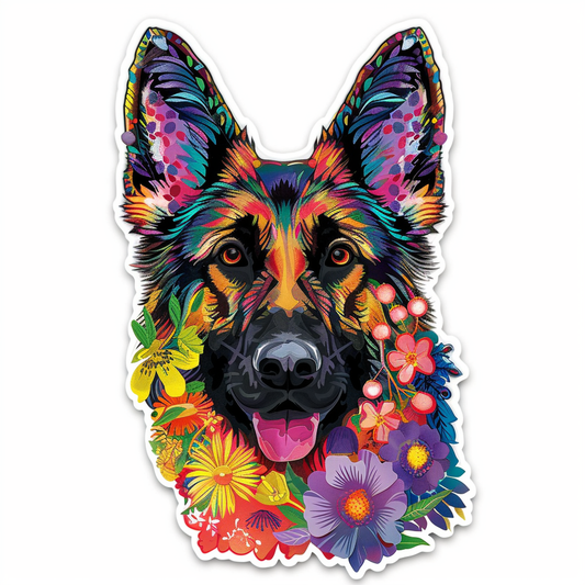 German Shepherd Dog floral Vinyl Decal Sticker for Car, Laptop, Tumbler and more # F011466