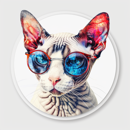 Cornish Rex Cat wearing sunglasses Expressive surreal Vinyl Decal Sticker for Car, Laptop, Tumbler and more # F020762-4" x 4"