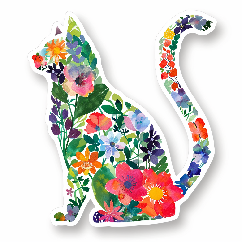 American Shorthair Cat floral majestic Expressive surreal Vinyl Decal Sticker for Car, Laptop, Tumbler and more # F018563