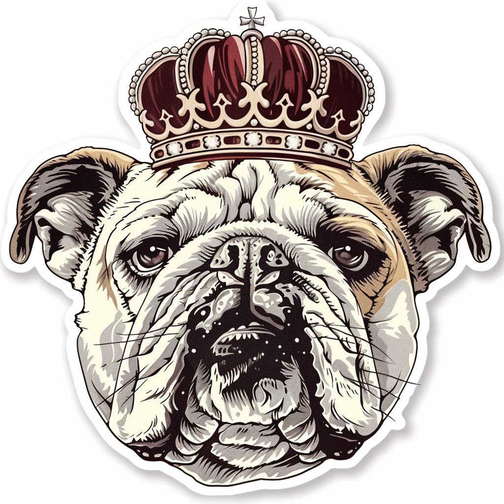 Sticker of a Bulldog Dog crowned majestic Expressive surreal Vinyl Decal Sticker for Car, Laptop, Tumbler and more # F017267