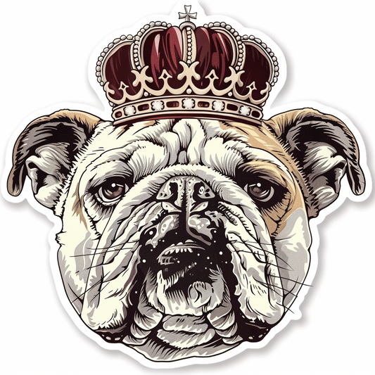 Sticker of a Bulldog Dog crowned majestic Expressive surreal Vinyl Decal Sticker for Car, Laptop, Tumbler and more # F017267