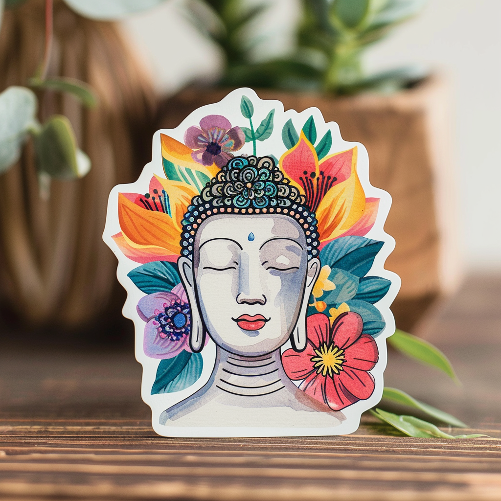 Buddha cartoon majestic Expressive surreal Vinyl Decal Sticker for Car, Laptop, Tumbler and more # F016955