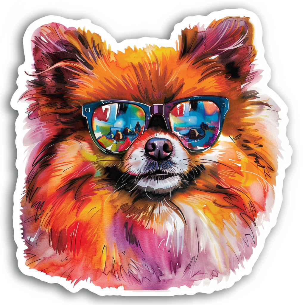 Sticker of a Pomeranian Dog wearing sunglasses majestic Expressive surreal Vinyl Decal Sticker for Car, Laptop, Tumbler and more # F013734