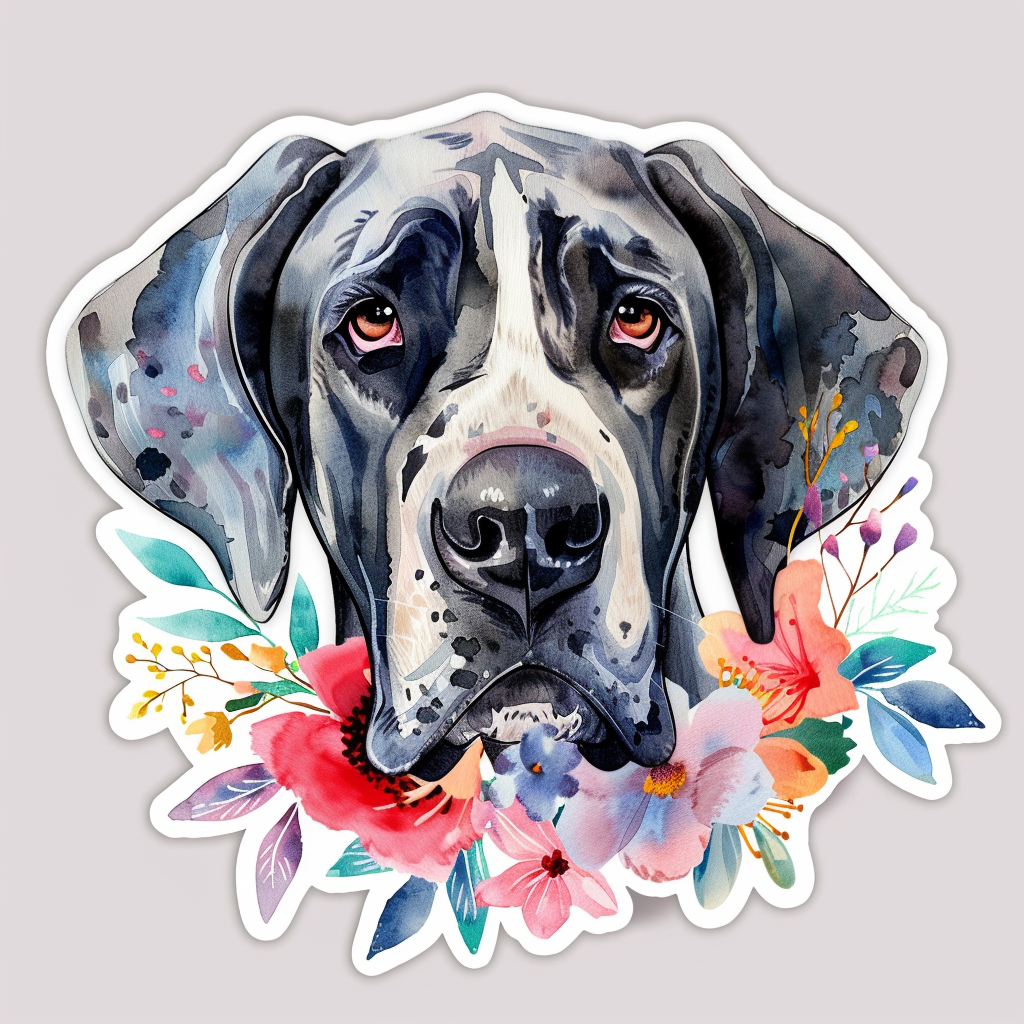 Adorable Great Dane Dog Expressive surreal Vinyl Decal Sticker for Car, Laptop, Tumbler and more # F018013