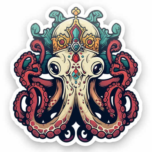 Sticker of a Octopus crowned majestic Expressive surreal Vinyl Decal Sticker for Car, Laptop, Tumbler and more # F015503