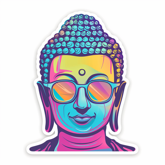 Sticker of a Buddha wearing sunglasses majestic Expressive surreal Vinyl Decal Sticker for Car, Laptop, Tumbler and more # F016859