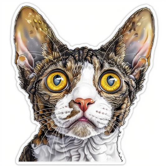 Adorable Cornish Rex Cat Expressive surreal Vinyl Decal Sticker for Car, Laptop, Tumbler and more # F021371-4" x 4"