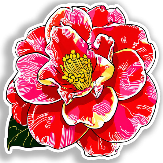 Camellia Flower Vinyl Decal Sticker for Car, Laptop, Tumbler and more # A018867-4" x 4"