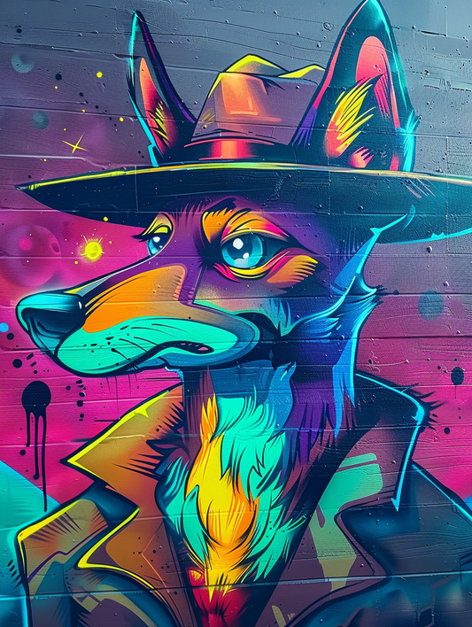 Colorful space Siberian Husky dog with a hat Expressive surreal Poster # F024405