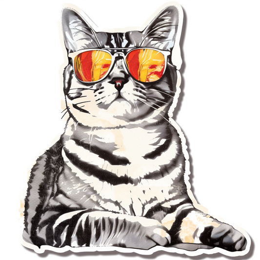 American Shorthair Cat wearing sunglasses Expressive surreal Vinyl Decal Sticker for Car, Laptop, Tumbler and more # F019897-4" x 4"