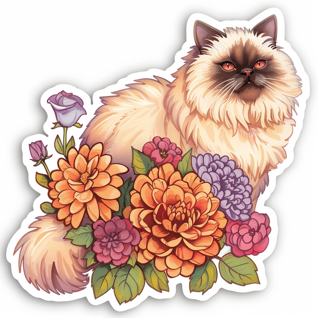 Persian Cat floral majestic Expressive surreal Vinyl Decal Sticker for Car, Laptop, Tumbler and more # F016203