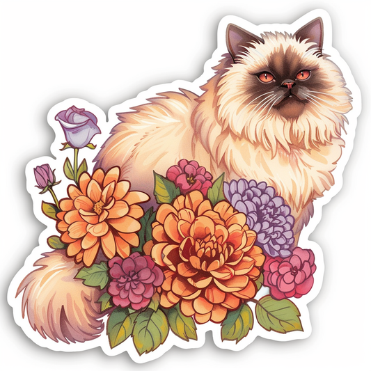Persian Cat floral majestic Expressive surreal Vinyl Decal Sticker for Car, Laptop, Tumbler and more # F016203