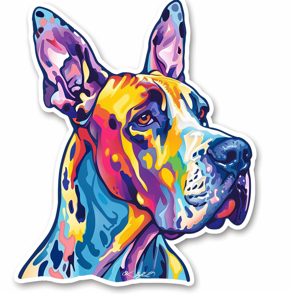 Adorable Great Dane Dog Expressive surreal Vinyl Decal Sticker for Car, Laptop, Tumbler and more # F017960