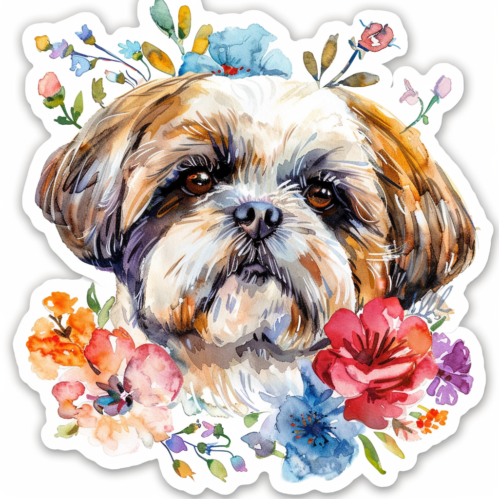 Adorable Shih Tzu Dog Expressive surreal Vinyl Decal Sticker for Car, Laptop, Tumbler and more # F018366