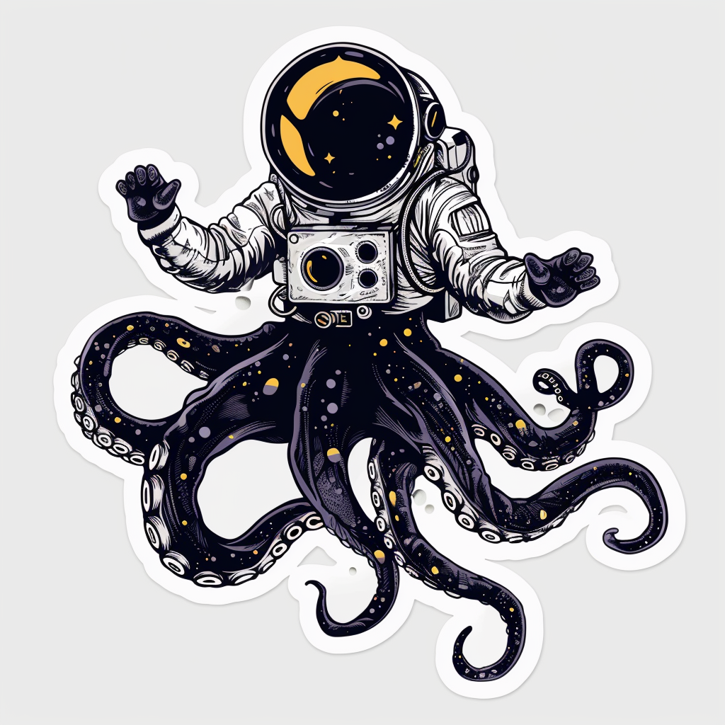 Sticker of an Octopus astronaut majestic Expressive surreal Vinyl Decal Sticker for Car, Laptop, Tumbler and more # F015423