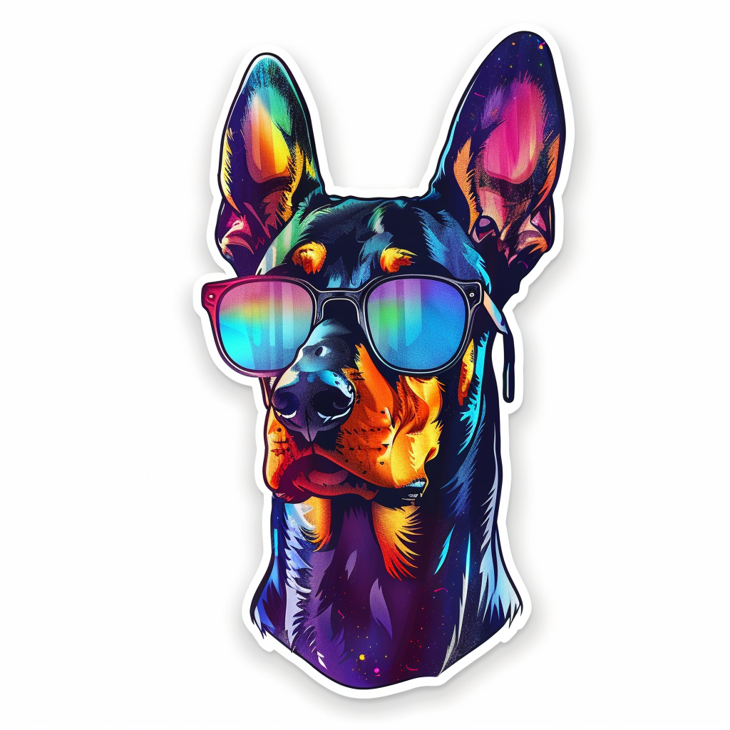 Sticker of a Doberman Pinscher Dog wearing sunglasses Expressive surreal Vinyl Decal Sticker for Car, Laptop, Tumbler and more # F019268