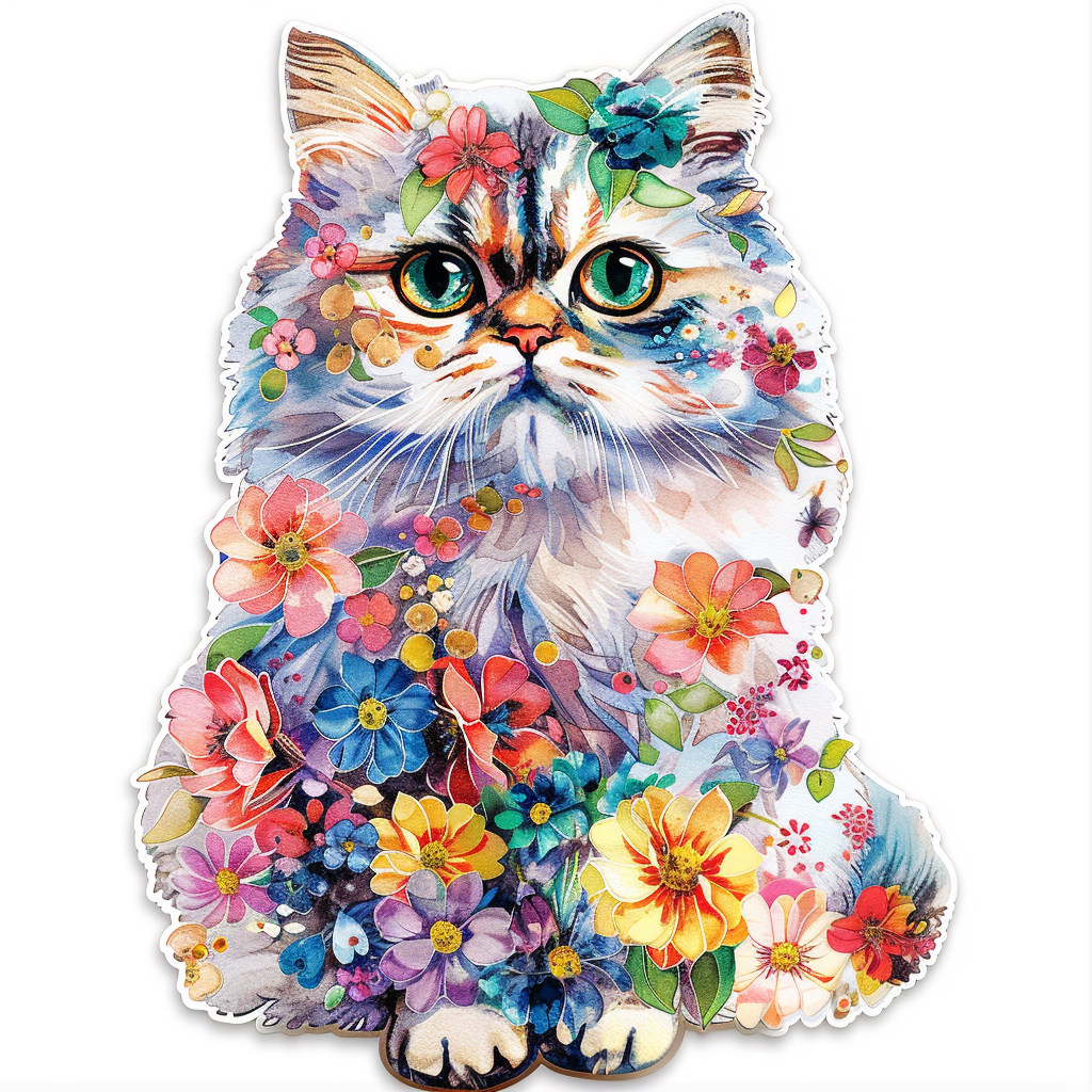 Persian Cat floral majestic Expressive surreal Vinyl Decal Sticker for Car, Laptop, Tumbler and more # F016200