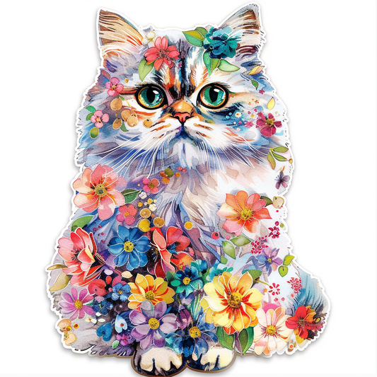 Persian Cat floral majestic Expressive surreal Vinyl Decal Sticker for Car, Laptop, Tumbler and more # F016200