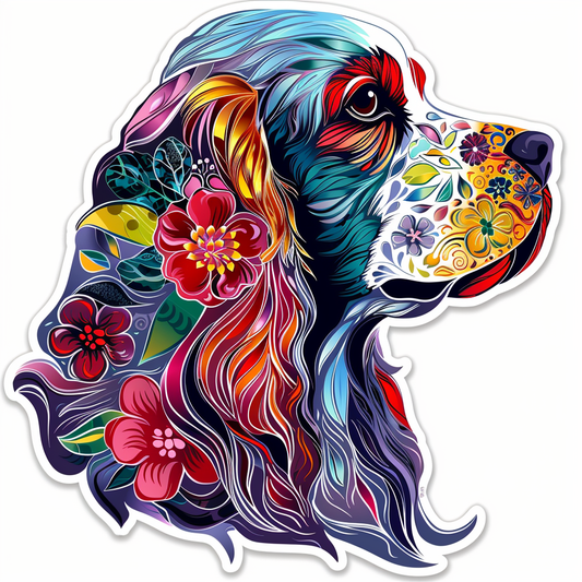 Cocker Spaniel Dog floral majestic Expressive surreal Vinyl Decal Sticker for Car, Laptop, Tumbler and more # F020057-4" x 4"