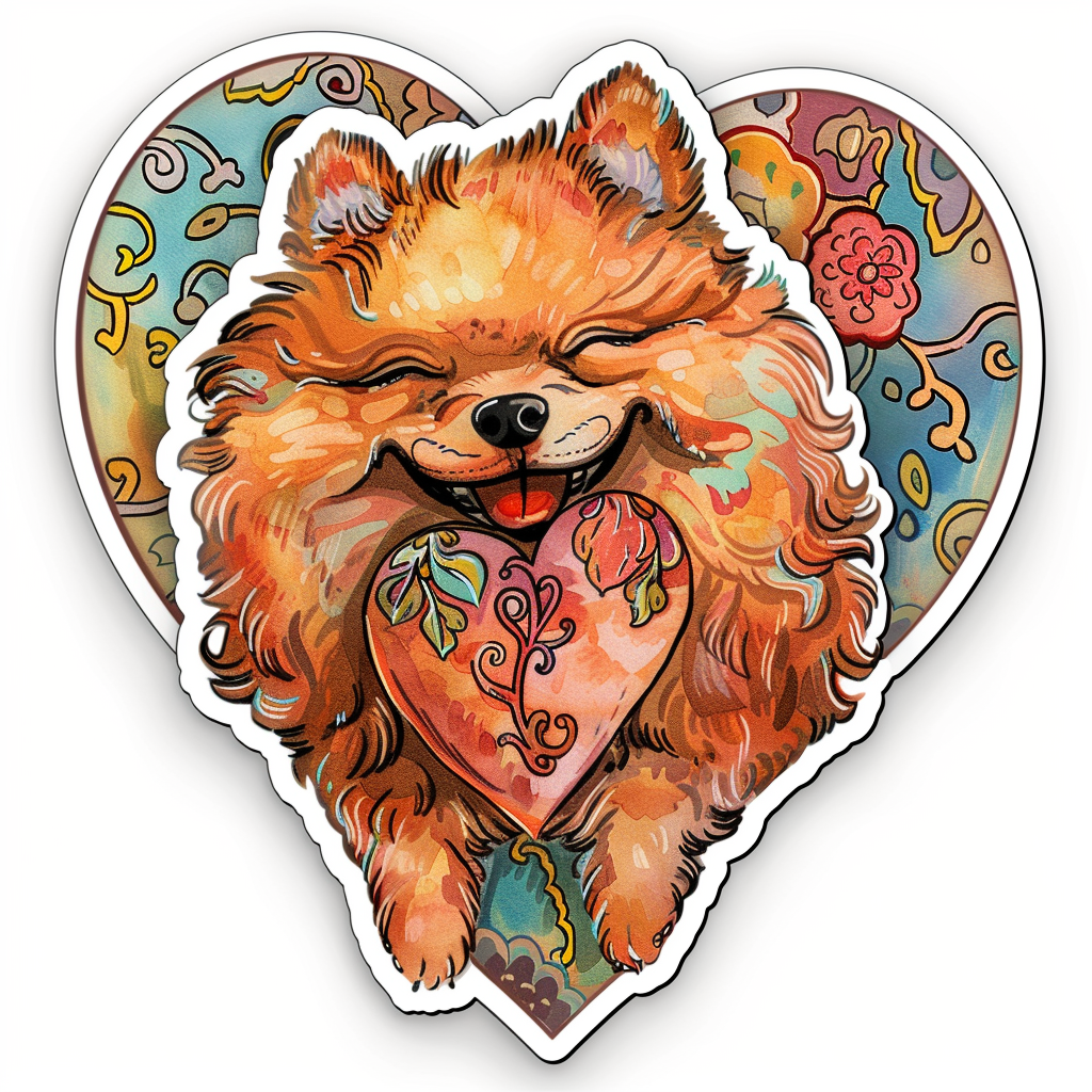 Sticker of a Pomeranian Dog majestic Expressive surreal Heartcore Vinyl Decal Sticker for Car, Laptop, Tumbler and more # F014010