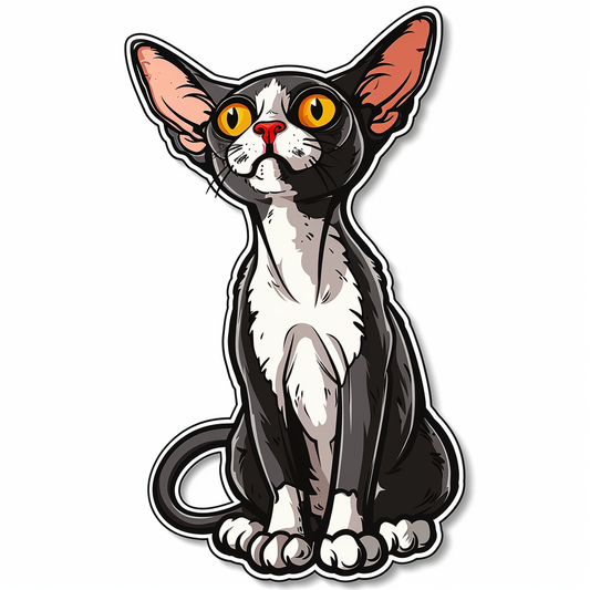 Adorable Cornish Rex Cat Expressive surreal Vinyl Decal Sticker for Car, Laptop, Tumbler and more # F021407-4" x 4"