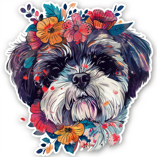 Adorable Shih Tzu Dog Expressive surreal Vinyl Decal Sticker for Car, Laptop, Tumbler and more # F018365
