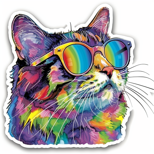 American Shorthair Cat wearing sunglasses Expressive surreal Vinyl Decal Sticker for Car, Laptop, Tumbler and more # F019884-4" x 4"