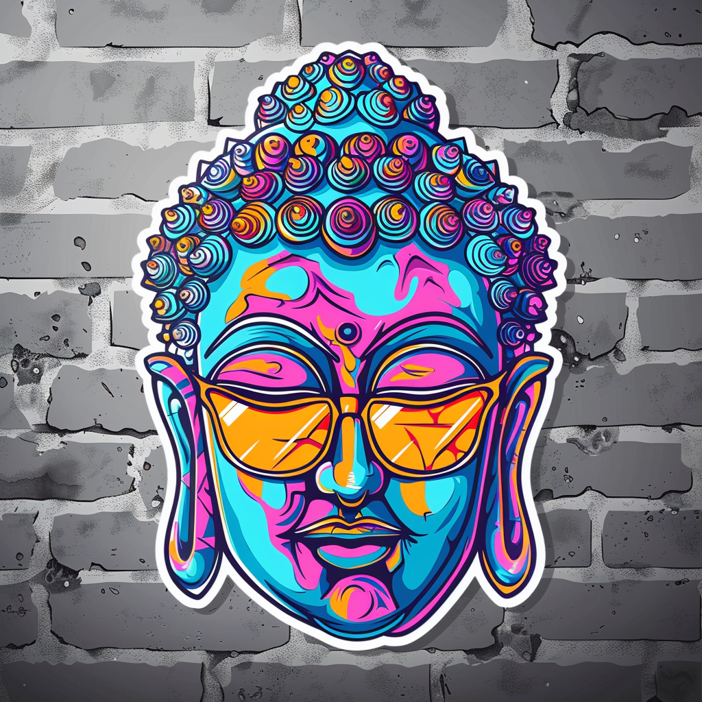 Sticker of a Buddha wearing sunglasses majestic Expressive surreal Vinyl Decal Sticker for Car, Laptop, Tumbler and more # F016817