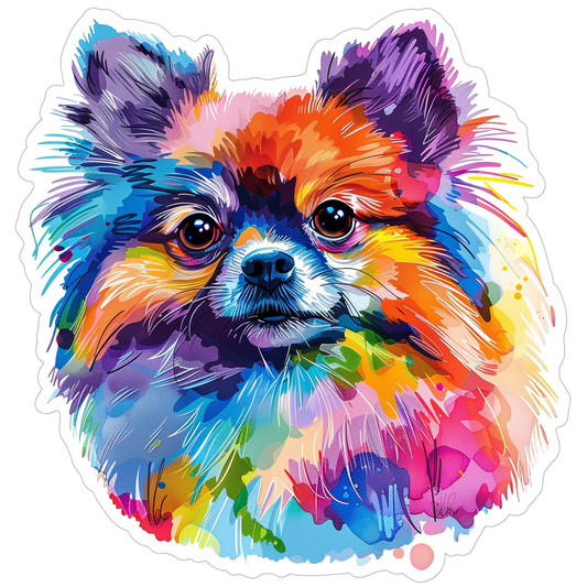 Sticker of a Pomeranian Dog cartoon majestic Expressive surreal Vinyl Decal Sticker for Car, Laptop, Tumbler and more # F013858