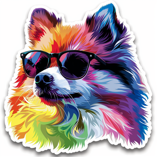 Sticker of a Pomeranian Dog wearing sunglasses majestic Expressive surreal Vinyl Decal Sticker for Car, Laptop, Tumbler and more # F013783