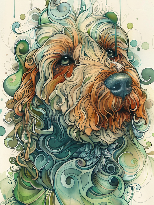 Poster of Goldendoodle dog Expressive surreal Poster # F024258