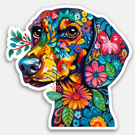 Dachshund Dog floral Vinyl Decal Sticker for Car, Laptop, Tumbler and more # F013114