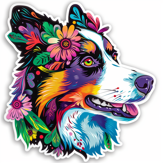 Border Collie Dog majestic Expressive surreal Vinyl Decal Sticker for Car, Laptop, Tumbler and more # F021739-4" x 4"