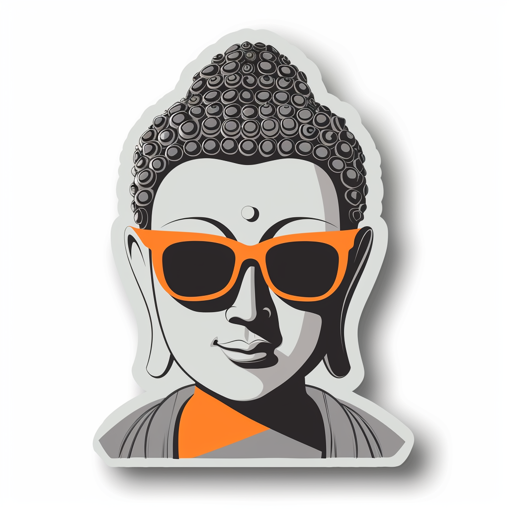 Sticker of a Buddha wearing sunglasses majestic Expressive surreal Vinyl Decal Sticker for Car, Laptop, Tumbler and more # F016870
