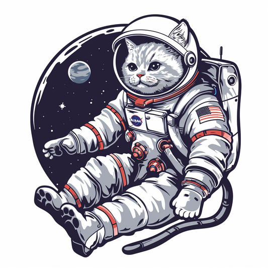 American Shorthair Cat astronaut Expressive surreal Vinyl Decal Sticker for Car, Laptop, Tumbler and more # F019784-4" x 4"